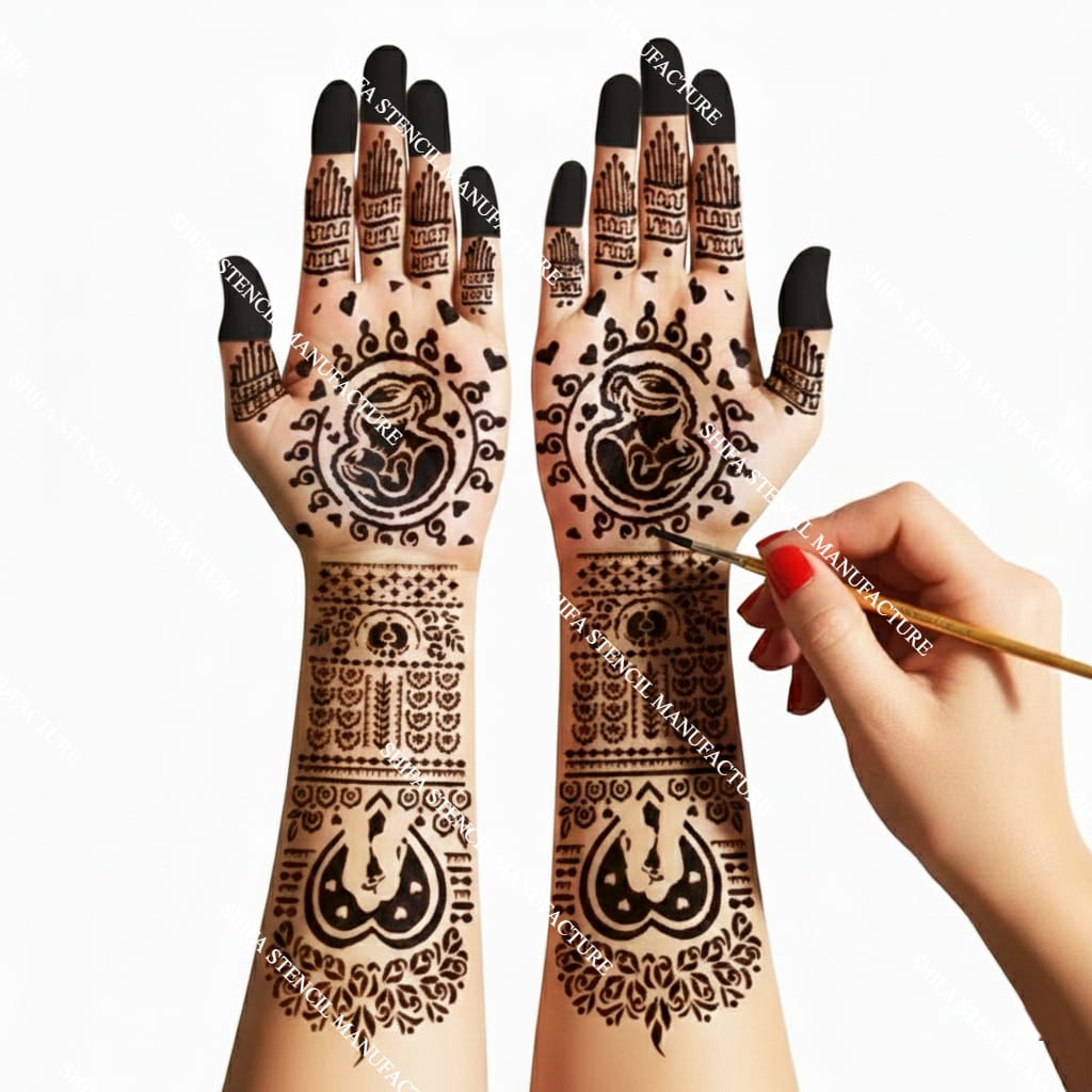L22 Floral perfect Look Arabic Design Double hand  Henna Stencil